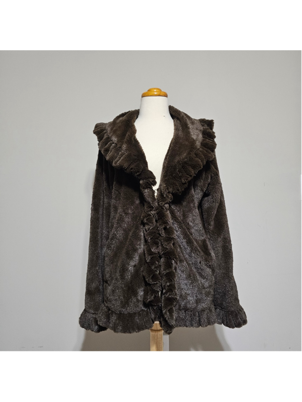 Damselle New York Faux Fur Ruffle Collar Jacket Topper Brown Size M